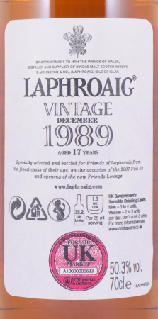 Laphroaig 1989 17 Years Oak Casks Feis Ile 2007 Limited Edition Islay Single Malt Scotch Whisky Cask Strength 50.3%