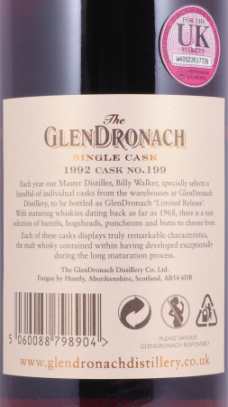 Glendronach 1992 22 Years Oloroso Sherry Butt Cask No. 199 Highland Single Malt Scotch Whisky 59,4%