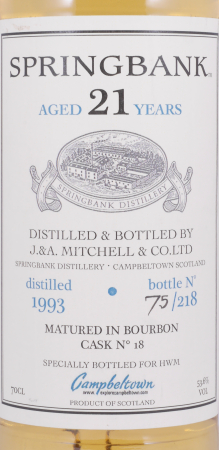 Springbank 1993 21 Years Bourbon Cask No. 18 Private Bottling Campbeltown Single Malt Scotch Whisky Cask Strength 53,6%