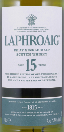 Laphroaig 15 Years 200th Anniversary of Laphroaig Limited Edition Islay Single Malt Scotch Whisky 43,0%