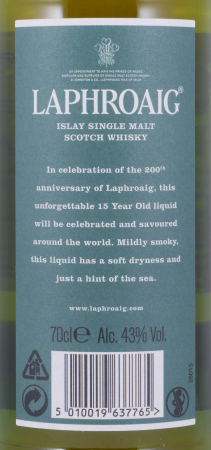 Laphroaig 15 Years 200th Anniversary of Laphroaig Limited Edition Islay Single Malt Scotch Whisky 43,0%