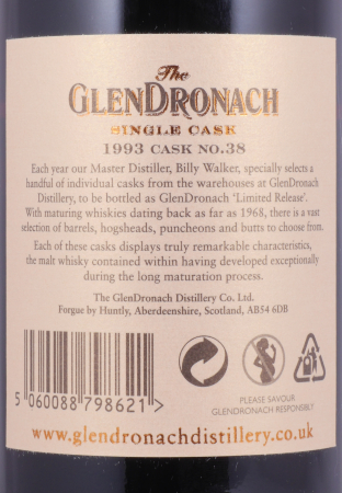 Glendronach 1993 21 Years Oloroso Sherry Butt Cask No. 38 Highland Single Malt Scotch Whisky 59,6%