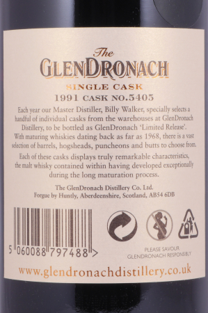 Glendronach 1991 21 Years Pedro Ximenez Sherry Puncheon No. 5405 Highland Single Malt Scotch Whisky 49.9%