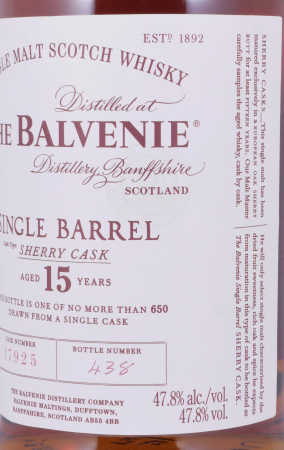 Balvenie 2005 15 Years Single Barrel European Oak Sherry Butt No. 17925 Highland Single Malt Scotch Whisky 47,8%