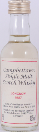 Longrow 1987 8 Years Oak Cask No. 188 Kirsch Import Miniatur Campbeltown Single Malt Scotch Whisky 46,0%