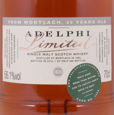 Mortlach 1993 25 Years Refill Sherry Cask No. 4466 Adelphi Selection Speyside Single Malt Scotch Whisky 56.1%