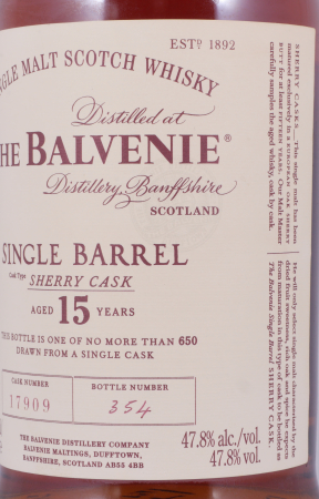 Balvenie 2000 15 Years Single Barrel European Oak Sherry Cask No. 17909 Highland Single Malt Scotch Whisky 47,8%