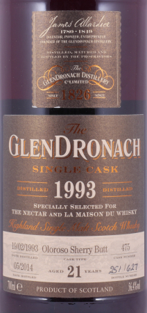 Glendronach 1993 21 Years Oloroso Sherry Butt No. 475 Highland Single Malt Scotch Whisky 56.4%