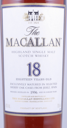 Macallan 1996 18 Years Sherry Oak Highland Single Malt Scotch Whisky 43.0%