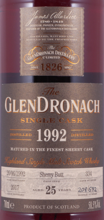 Glendronach 1992 25 Years Sherry Butt No. 334 Highland Single Malt Scotch Whisky 58,5%
