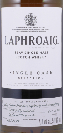 Laphroaig 2014 10 Years Amontillado Sherry Cask No. 802279 Islay Single Malt Scotch Whisky 59.6%
