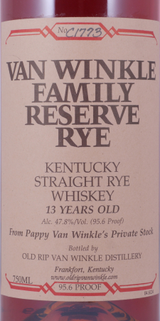 Van Winkle Family Reserve 13 Years No. C1773 Pappy van Winkles Private Stock Kentucky Straight Rye Whiskey 47,8%
