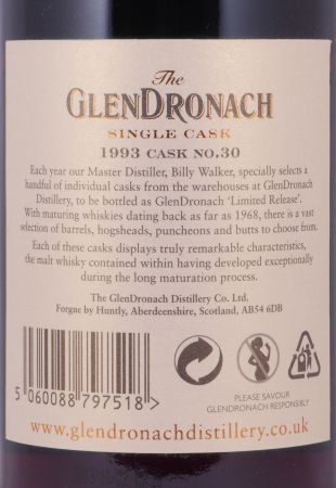 Glendronach 1993 20 Years Oloroso Sherry Butt No. 30 Highland Single Malt Scotch Whisky 59,7%