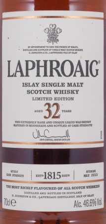 Laphroaig 32 Years Oloroso Sherry Casks Limited Edition 2015 Islay Single Malt Scotch Whisky Cask Strength 46,6%