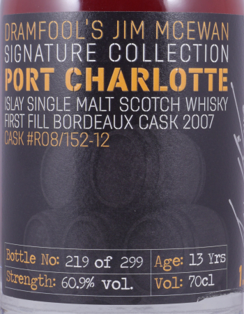 Port Charlotte 2007 13 Years 1st Fill Pomerol Bordeaux Cask No. RO8/152-12 Islay Single Malt Scotch Whisky 60,9%