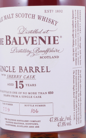 Balvenie 15 Years Single Barrel European Oak Sherry Cask No. 779 Highland Single Malt Scotch Whisky 47,8%