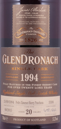 Glendronach 1994 20 Years Pedro Ximenez Sherry Puncheon No. 3398 Highland Single Malt Scotch Whisky 53,2%