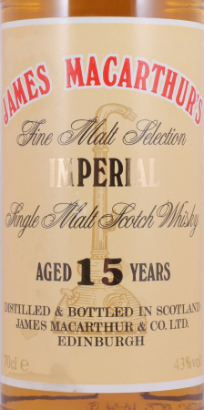 Imperial 15 Years James MacArthur Fine Malt Selection Speyside Single Malt Scotch Whisky 43,0%