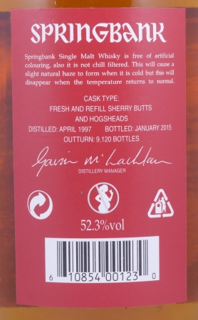 Springbank 1997 17 Years Sherry Wood Limited 2015 Edition Campbeltown Single Malt Scotch Whisky Cask Strength 52.3%