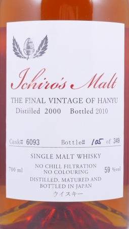 Hanyu 2000 10 Years Puncheon Cask No. 6093 Ichiro's Malt The Final Vintage Japan Single Malt Whisky 59.0%