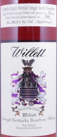 Willett 22 Years Family Estate Rare Release Single Barrel No. B49 Kentucky Straight Bourbon Whiskey 66,9%