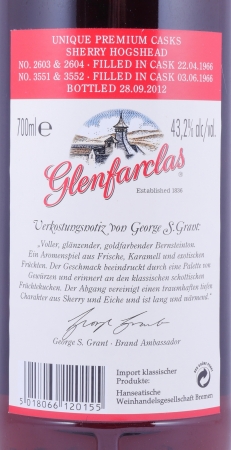 Glenfarclas 1966 46 Years Sherry Hogshead No. 2603, 2604, 3551 und 3552 Unique Premium Casks Highland Single Malt Scotch Whisky 43,2%