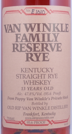 Van Winkle Family Reserve 13 Years No. E1010 Pappy van Winkles Private Stock Kentucky Straight Rye Whiskey 47,8%