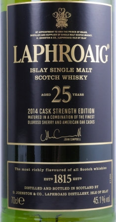 Laphroaig 25 Years Oloroso Sherry- und Bourbon Casks Limited Edition Release 2014 Islay Single Malt Scotch Whisky Cask Strength 45,1%