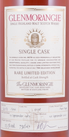Glenmorangie 1989 15 Years Port Pipe Cask No. 6678 Rare Limited Edition Highland Single Malt Scotch Whisky 53.3%