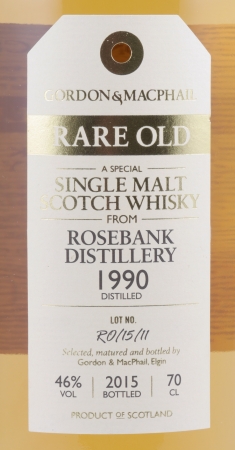 Rosebank 1990 25 Years Cask No. R0/15/11 Gordon and MacPahail Rare Old Lowland Single Malt Scotch Whisky 46.0%