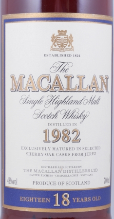 Macallan 1982 18 Years Sherry Oak Highland Single Malt Scotch Whisky 43,0%