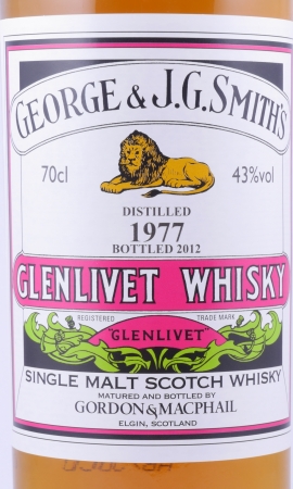 Glenlivet 1977 35 Years  Refill Sherry and American Hogsheads Gordon and MacPhail J.G. Smiths Label Speyside Single Malt Scotch Whisky 43.0%