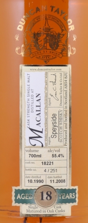 Macallan 1990 18 Years Sherry Cask No. 18221 Duncan Taylor Cask Strength Rare Auld Edition Highland Single Malt Scotch Whisky 55,4%