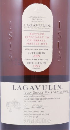 Lagavulin 1995 13 Years European Oak Cask No. 4556 Feis Ile 2009 Islay Single Malt Scotch Whisky Cask Strength 54.4%