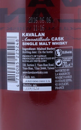 Kavalan Solist 2011 5 Years Amontillado Sherry Cask No. AM100618011A Release 2016 Taiwan Single Malt Whisky 55,6%