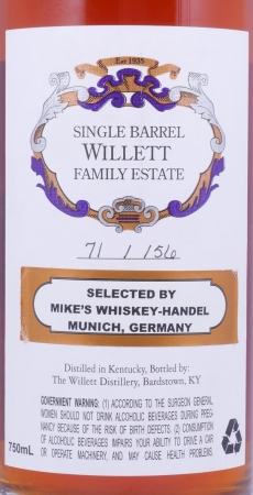 Willett Vintage 2001 9 Years Single Barrel No. 1545 Purple Wax Sealed Family Estate Rare Release Kentucky Straight Bourbon Whiskey 61,4%