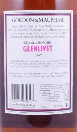 Glenlivet 1967 45 Years Gordon and MacPhail J.G. Smiths Label Speyside Single Malt Scotch Whisky 43.0%