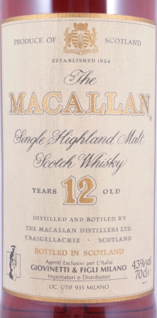 Macallan 12 Years Sherry Wood Giovinetti and Figli Milano Highland Single Malt Scotch Whisky 43.0%