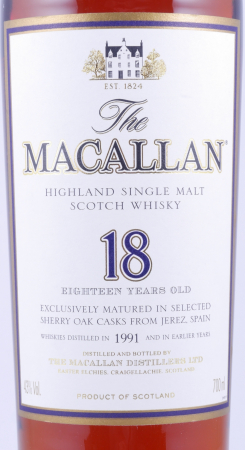 Macallan 1991 18 Years Sherry Oak Highland Single Malt Scotch Whisky 43.0%