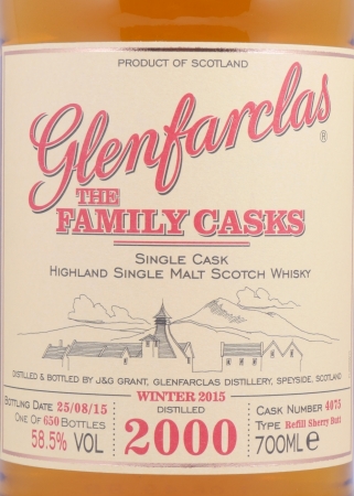 Glenfarclas 2000 14 Years The Family Casks Refill Sherry Butt Cask No. 4075 Highland Single Malt Scotch Whisky 58,5%