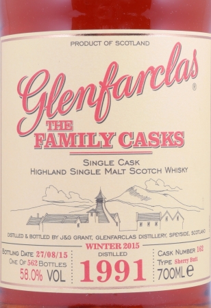 Glenfarclas 1991 24 Years The Family Casks 1st Fill Sherry Butt Cask No. 162 Highland Single Malt Scotch Whisky 58.0%