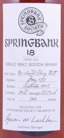 Springbank Society 1997 18 Years Re-charred Sherry Butt Campbeltown Single Malt Scotch Whisky 58,9%