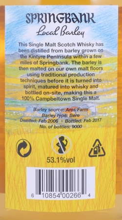 Springbank 11 Years Local Barley Release 2017 Campbeltown Single Malt Scotch Whisky Cask Strength 53,1%