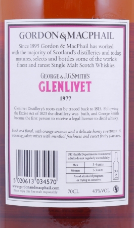Glenlivet 1977 37 Years Refill Sherry und American Hogsheads Gordon und MacPhail J.G. Smiths Label Speyside Single Malt Scotch Whisky 43,0%