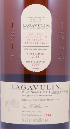 Lagavulin 1995 Feis Ile 2014 19 Years Refill Sherry Butt Islay Single Malt Scotch Whisky Cask Strength 54,7%