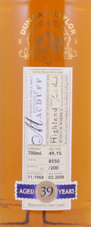 Macduff 1968 39 Years Oak Cask No. 8550 Duncan Taylor Cask Strength Rare Auld Edition Highland Single Malt Scotch Whisky 49,1%