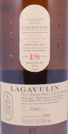 Lagavulin 18 Years American Oak Casks & European Oak Bodega Sherry Butts Feis Ile 2016 Limited Edition Islay Single Malt Scotch Whisky 49.5%