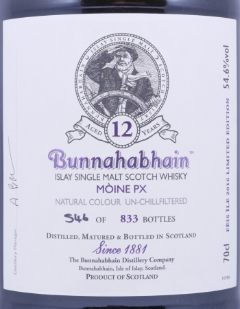 Bunnahabhain Feis Ile 2016 Moine PX Limited Edition 12 Years Islay Single Malt Scotch Whisky 54.6%