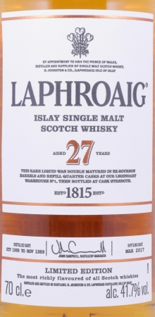 Laphroaig 27 Years Limited Edition 2017 Double Matured Islay Single Malt Scotch Whisky Cask Strength 41,7%