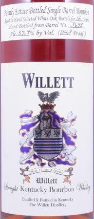 Willett 1996 12 Years Single Barrel No. 3698 Copper Wax Sealed Family Estate Rare Release Kentucky Straight Bourbon Whiskey 57,4%